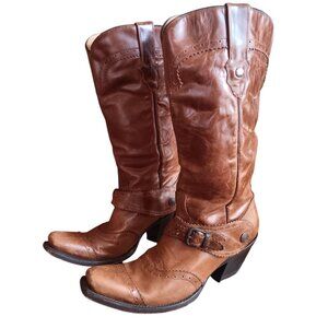 Womens Mexican Cowgirl Boots 9M Western Corral Buckle Stacked Heel Cowboy Mexico